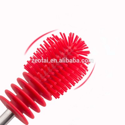 360 degree rotating long handle soft touch silicone bottle cleaning brush wholesale silicone baby bottle cleaning brush